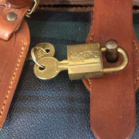 W RALPH LAUREN Black Watch Boston Travel Bag Coated Canvas Waxed Leather 52cm - Picture 7 of 17